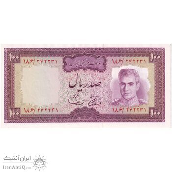 اسکناس 100 ریال (آموزگار - سمیعی) نوشته سیاه - تک - UNC62 - محمد رضا شاه