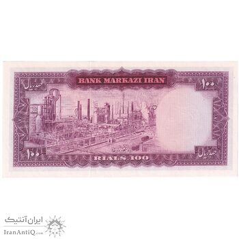 اسکناس 100 ریال (آموزگار - فرمان فرماییان) نوشته سیاه - تک - UNC63 - محمد رضا شاه