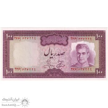 اسکناس 100 ریال (آموزگار - جهانشاهی) - تک - UNC63 - محمد رضا شاه