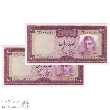 اسکناس 100 ریال (آموزگار - جهانشاهی) - جفت - UNC64 - محمد رضا شاه