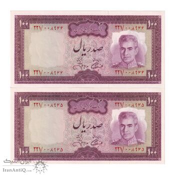 اسکناس 100 ریال (آموزگار - جهانشاهی) - جفت - UNC64 - محمد رضا شاه