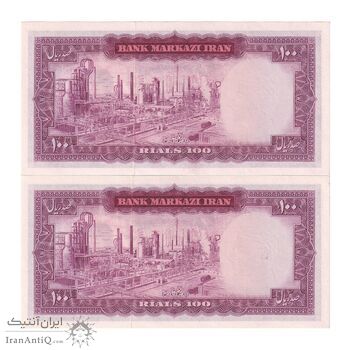 اسکناس 100 ریال (آموزگار - جهانشاهی) - جفت - UNC64 - محمد رضا شاه