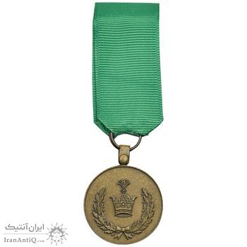 مدال برنز خدمت (دو رو تاج) - ضرب SPORRONG - با روبان و کاور فابریک بزرگ - UNC - رضا شاه