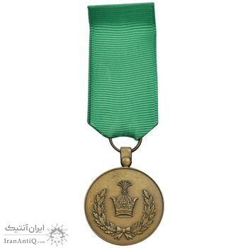 مدال برنز خدمت (دو رو تاج) - ضرب SPORRONG - با روبان و کاور فابریک بزرگ - UNC - رضا شاه