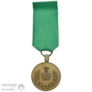 مدال برنز خدمت (دو رو تاج) - ضرب SPORRONG - با روبان و کاور فابریک بزرگ - UNC - رضا شاه