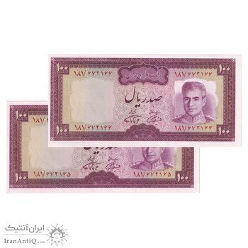 اسکناس 100 ریال (آموزگار - فرمان فرماییان) نوشته سیاه - جفت - UNC63 - محمد رضا شاه