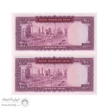 اسکناس 100 ریال (آموزگار - فرمان فرماییان) نوشته سیاه - جفت - UNC63 - محمد رضا شاه