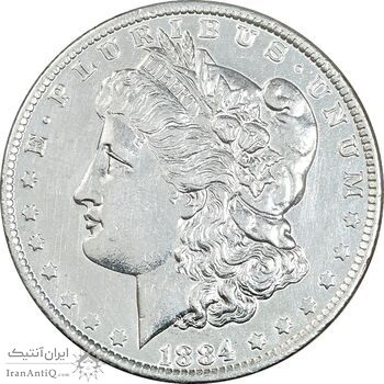 سکه یک دلار 1884 مورگان - EF45 - cleaned - آمریکا