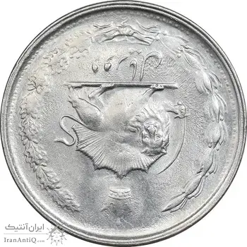 سکه 2 ریال 2536 دو تاج - چرخش 180 درجه - AU55 - محمد رضا شاه