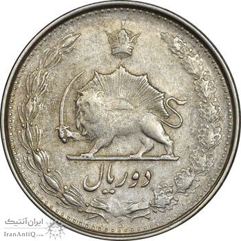 سکه 2 ریال 1323/2 سورشارژ تاریخ - نوع یک - VF35 - محمد رضا شاه