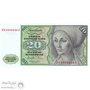 اسکناس 20 مارک 1977 جمهوری فدرال - تک - UNC63 - آلمان