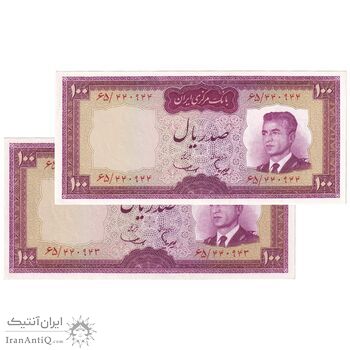 اسکناس 100 ریال (هویدا - سمیعی) - جفت - UNC62 - محمد رضا شاه