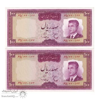 اسکناس 100 ریال (هویدا - سمیعی) - جفت - UNC62 - محمد رضا شاه