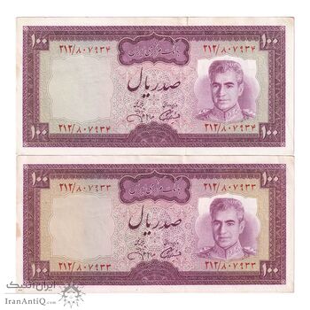 اسکناس 100 ریال (آموزگار - جهانشاهی) - جفت - AU50 - محمد رضا شاه