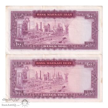 اسکناس 100 ریال (آموزگار - جهانشاهی) - جفت - AU50 - محمد رضا شاه