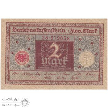 اسکناس 2 مارک 1920 جمهوری وایمار - تک - VF - آلمان