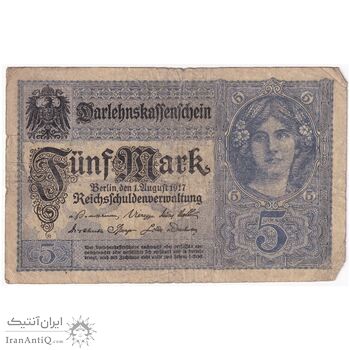 اسکناس 5 مارک 1917 ویلیام دوم - تک - VF - آلمان