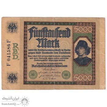 اسکناس 5000 مارک 1922 جمهوری وایمار - تک - VF - آلمان