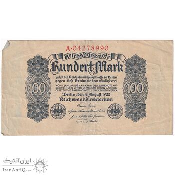 اسکناس 100 مارک 1922 جمهوری وایمار - تک - VF - آلمان