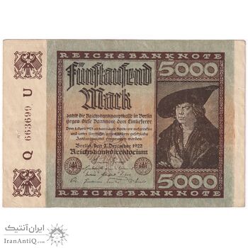 اسکناس 5000 مارک 1922 جمهوری وایمار - تک - EF - آلمان