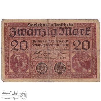 اسکناس 20 مارک 1918 ویلیام دوم - تک - F - آلمان