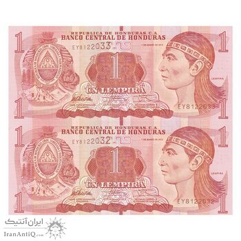 اسکناس یک لمپیرا 2012 جمهوری - با نوار عمودی - جفت - UNC65 - هندوراس