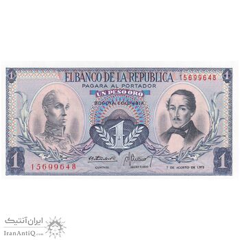 اسکناس 1 اورو پزو 1973 جمهوری - تک - UNC64 - کلمبیا