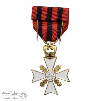 نشان آویز صلیب برای خدمت طولانی با روبان برای عمل شجاعانه - لئوپولد دوم - با جعبه - UNC - بلژیک