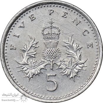 سکه 5 پنس 1992 الیزابت دوم - AU50 - انگلستان