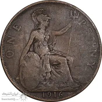 سکه 1 پنی 1916 جرج پنجم - VF30 - انگلستان