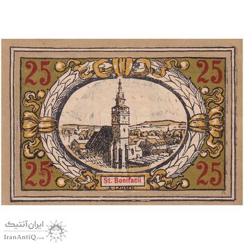 اسکناس 25 فینیگ 1921 جمهوری وایمار - لانگنزالتسا - تک - UNC62 - آلمان