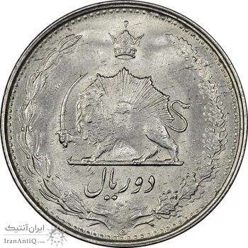 سکه 2 ریال 1323/2 - سورشارژ تاریخ نوع یک - MS62 - محمد رضا شاه سکه 2 ریال 1323/2 - سورشارژ تاریخ نوع یک - MS62 - محمد رضا شاه