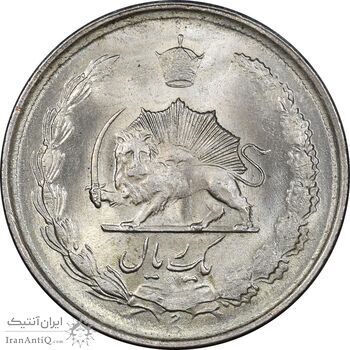 سکه 1 ریال 1323/2 نقره - سورشارژ تاریخ - نوع دو - MS63 - محمد رضا شاه