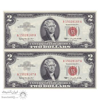 اسکناس 2 دلار 1963 جمهوری فدرال - مهر قرمز - جفت - UNC62 - آمریکا