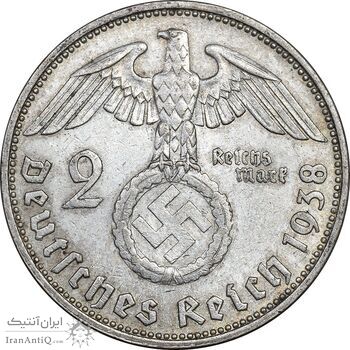 سکه 2 رایش مارک 1938J رایش سوم - AU55 - آلمان سکه 2 رایش مارک 1938J رایش سوم - AU55 - آلمان
