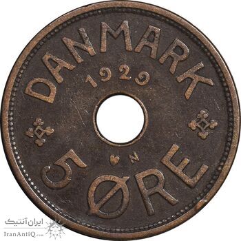 سکه 5 اوره 1929 کریستیان دهم - EF45 - دانمارک