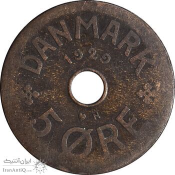 سکه 5 اوره 1929 کریستیان دهم - VF25 - دانمارک