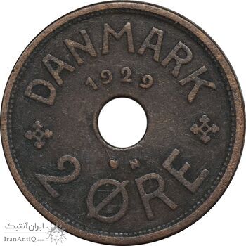 سکه 2 اوره 1929 کریستیان دهم - EF40 - دانمارک
