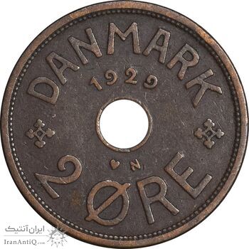سکه 2 اوره 1929 کریستیان دهم - EF45 - دانمارک