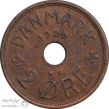 سکه 2 اوره 1929 کریستیان دهم - EF45 - دانمارک