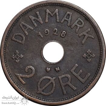 سکه 2 اوره 1928 کریستیان دهم - EF45 - دانمارک