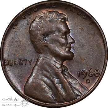 سکه 1 سنت 1968D لینکلن - EF45 - آمریکا