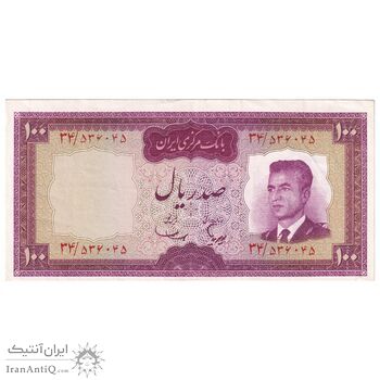 اسکناس 100 ریال (هویدا - سمیعی) - ارور کادر - تک - AU50 - محمد رضا شاه