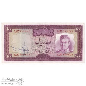 اسکناس 100 ریال (آموزگار - سمیعی) نوشته سیاه - تک - AU50 - محمد رضا شاه