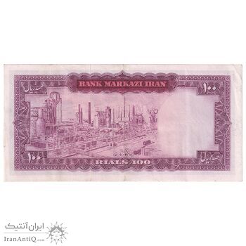 اسکناس 100 ریال (آموزگار - سمیعی) نوشته سیاه - تک - AU50 - محمد رضا شاه