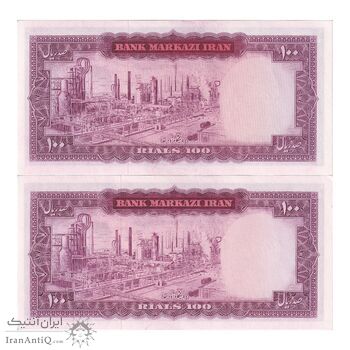 اسکناس 100 ریال (آموزگار - سمیعی) نوشته سیاه - جفت - UNC62 - محمد رضا شاه