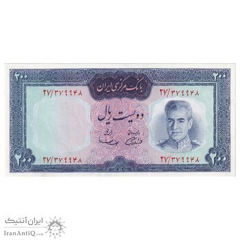 اسکناس 200 ریال (آموزگار - سمیعی) نوشته قرمز - تک - UNC62 - محمد رضا شاه