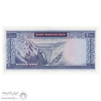اسکناس 200 ریال (آموزگار - سمیعی) نوشته سیاه - تک - UNC63 - محمد رضا شاه