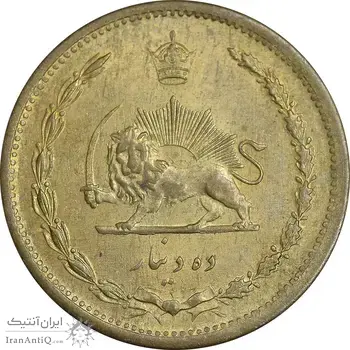 سکه 10 دینار 1319 برنز - MS61 - رضا شاه