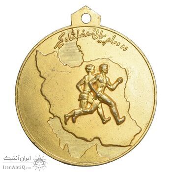مدال دو و راهپیمایی یادبود رضا شاه - طلایی - کوچک - AU50 - محمد رضا شاه